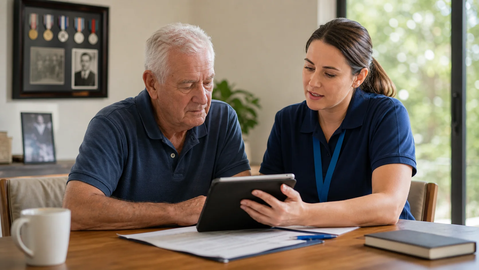 A nurse discussing home support with a veteran