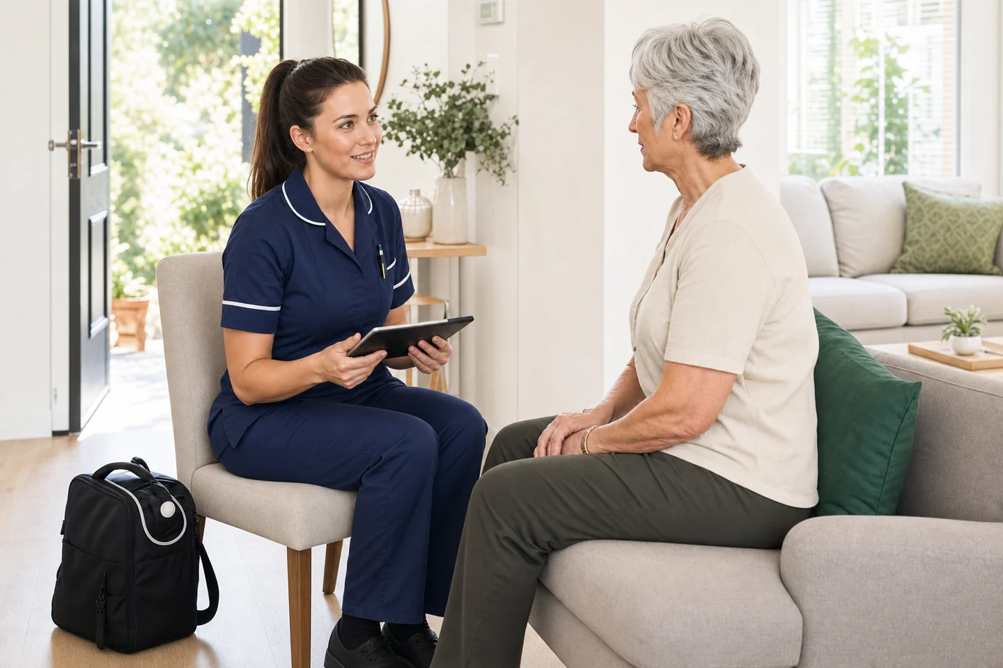 A nurse discussing care with a participant at home